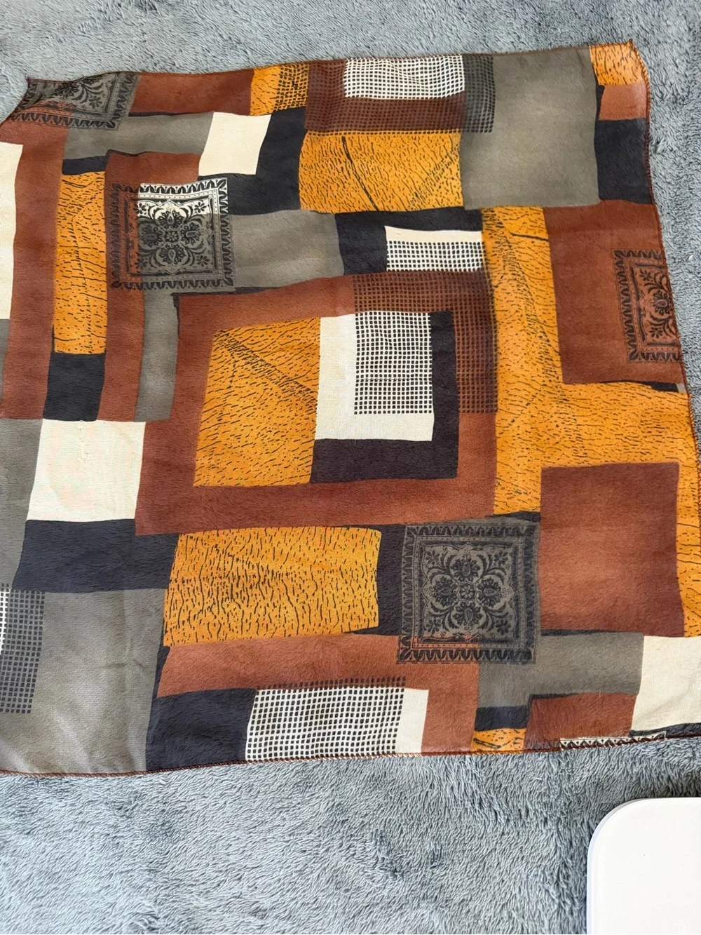 Vintage Geometric Patchwork Throw scarf Orange, Brown & Gray